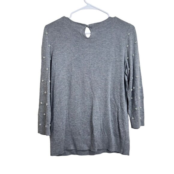 Talbots Women SZ M Gray Pearl Embroidery Sweater Top Blouse Thigh Knit Stretch - Picture 9 of 9